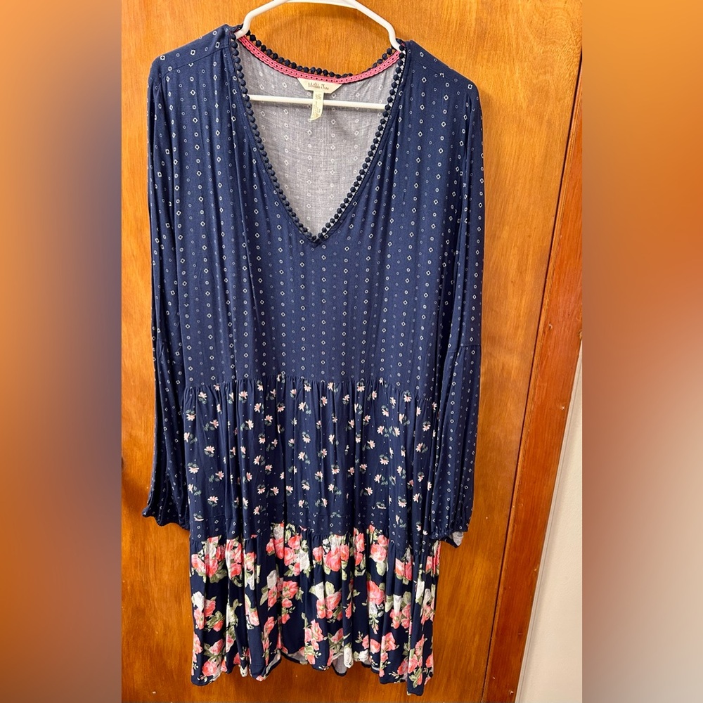 Matilda Jane Navy Patterned Top with Pink Trim